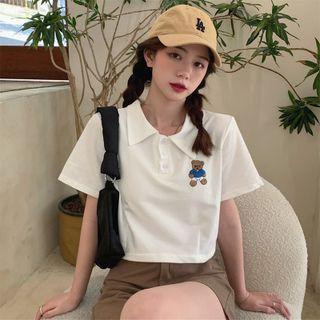 Short-sleeve Collared Embroidery Shirt