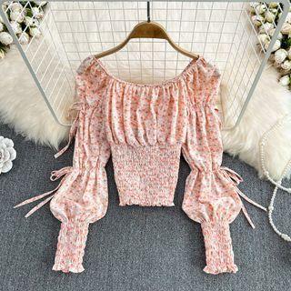 Puff Sleeve Floral Print Chiffon Blouse
