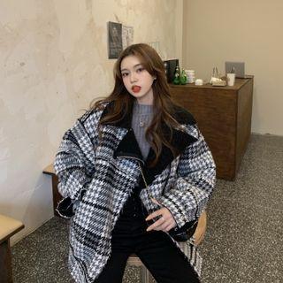 Houndstooth Zip-up Jacket Houndstooth - Gray & Black & White - One Size