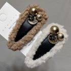 Metal Bead Shearling Faux Leather Hair Clip