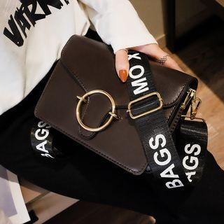 Lettering Strap Round Buckled Crossbody Bag