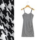 Spaghetti-strap Houndstooth A-line Dress