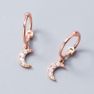 925 Sterling Silver Rhinestone Moon Huggie Earrings