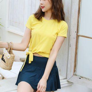 Set: Bikini + Short-sleeve Tie-front Cover-up