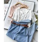 Elbow-sleeve Collared Blouse / Straight-leg Jeans