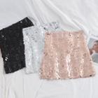 High-waist Sequin A-line Mini Skirt