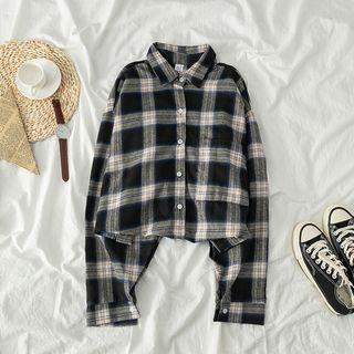 Long-sleeve Plaid Long Casual Shirt As Shown In Figure - One Size