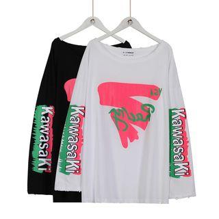 Long-sleeve Ripped Lettering T-shirt