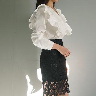 Frilled Collarless Blouse