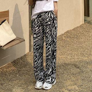 Zebra Print Wide-leg Pants White & Black - One Size