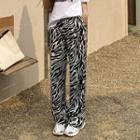 Zebra Print Wide-leg Pants White & Black - One Size