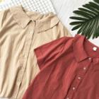 Plain Peter-pan Collar Linen Short-sleeve Blouse