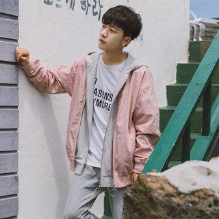 Mock Two-piece Bolt Print Hooded Zip Jacket