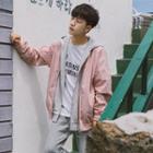 Mock Two-piece Bolt Print Hooded Zip Jacket