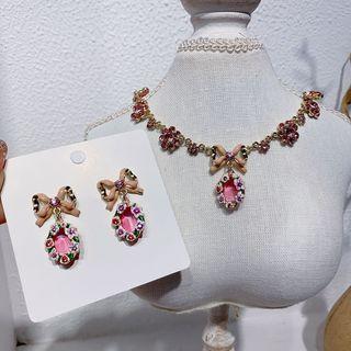 Faux Crystal Pendant Necklace / Dangle Earring