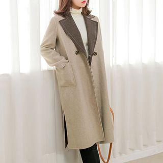 Stitched-detail Contrast-trim Wool Coat