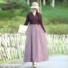 Long-sleeve Panel Plaid Maxi Dress