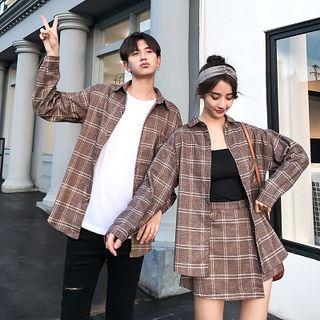Couple Matching Long-sleeve Plaid Shirt / Mini Skirt