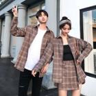 Couple Matching Long-sleeve Plaid Shirt / Mini Skirt
