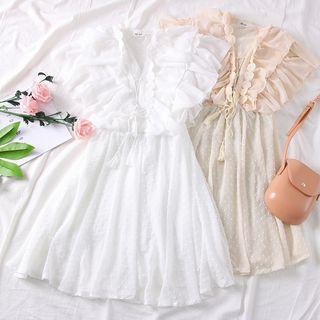 Lace-up Ruffled Chiffon Mini Dress
