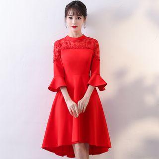 Embroidered 3/4-sleeve A-line Cocktail Dress