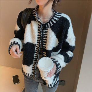 Cow Print Fleece Cardigan Black & White - One Size