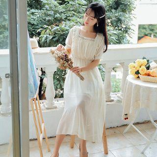 Square Collar Short-sleeve Chiffon Dress