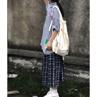Plaid Midi Skirt / Short-sleeve Shirt