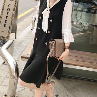 Mock Two-piece 3/4-sleeve Mini A-line Dress