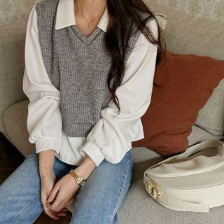 2-in-1 Vest Overlay Shirt
