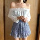 Off-shoulder Chiffon Top / Floral Print A-line Skirt