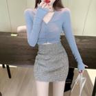Ruched V-neck Crop Top / Glitter Mini Skirt / Velvet Wide-leg Pants