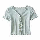 Short-sleeve Lettuce Edge Cropped Cardigan