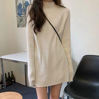 Plain Mock-neck Loose-fit Midi Dress
