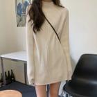 Plain Mock-neck Loose-fit Midi Dress