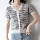 Jacquard Short-sleeve Crop Knit Top As Shown In Figure - M