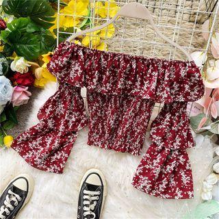 Ruffled Off-shoulder Floral Print Blouse