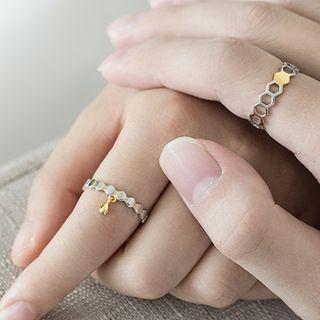 Couple Matching 925 Sterling Silver Hexagon Open Ring / Set