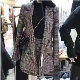 Set: Double Breasted Blazer + Plaid A-line Skirt