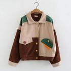 Color Block Corduroy Buttoned Jacket As Shown In Figure - One Size