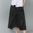 Linen A-line Midi Skirt Black - One Size