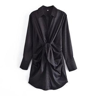 Tie-front Silky Mini Sheath Shirtdress
