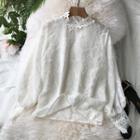 Long-sleeve Mock-neck Lace Top White - One Size