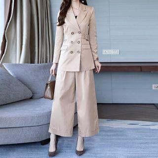 Set: Double-breasted Blazer + Cropped Wide-leg Pants