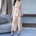 Set: Double-breasted Blazer + Cropped Wide-leg Pants