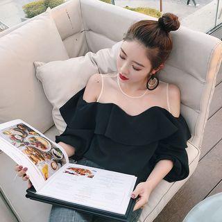3/4-sleeve Cutout Sheer Panel Blouse