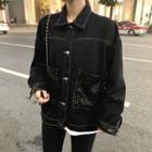 Sequined Loose-fit Denim Jacket Black - One Size