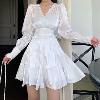 Open Back V-neck Long-sleeve Mini A-line Dress