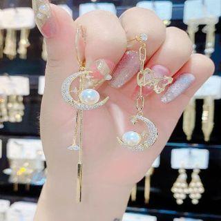 Asymmetrical Moon Rhinestone Drop Earring 1 Pair - Gold - One Size