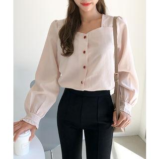 Square-neck Balloon-sleeve Blouse